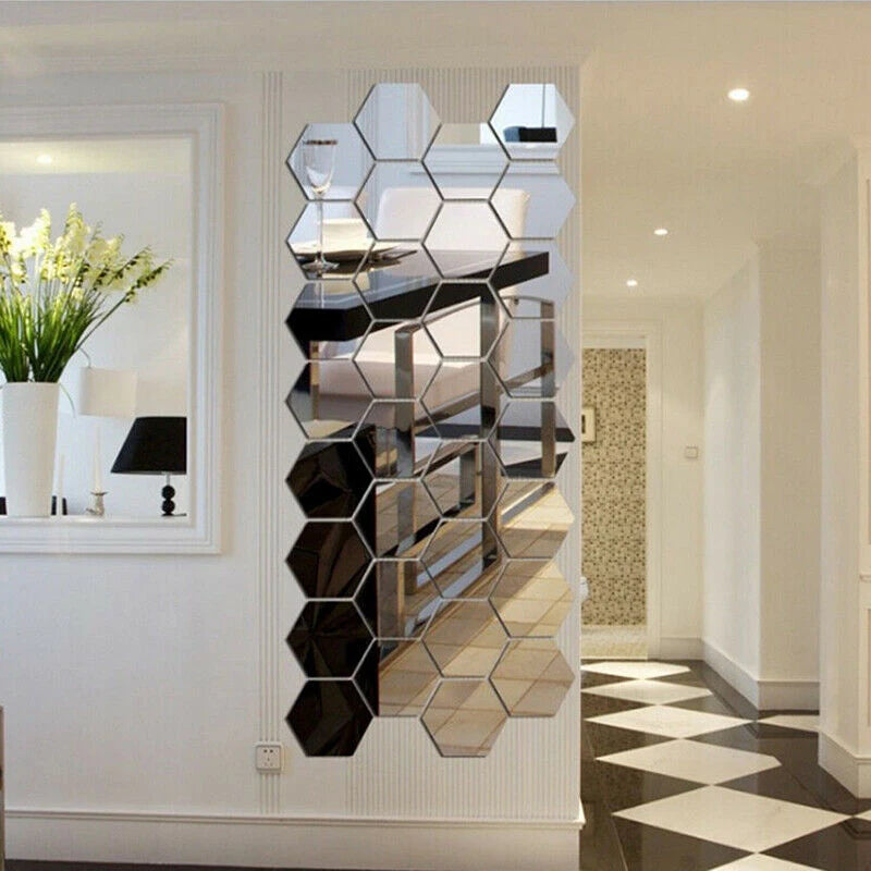 6/12pcs 3D Mirror Wall Sticker Hexagon Decal Home Decor DIY Self-adhesive Mirror Decor Stickers Art Wall Decoration 126mm Large