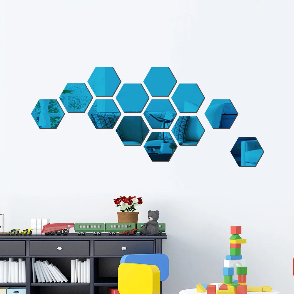 6/12pcs 3D Mirror Wall Sticker Hexagon Decal Home Decor DIY Self-adhesive Mirror Decor Stickers Art Wall Decoration 126mm Large