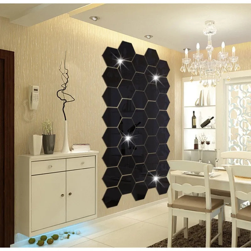 6/12pcs 3D Mirror Wall Sticker Hexagon Decal Home Decor DIY Self-adhesive Mirror Decor Stickers Art Wall Decoration 126mm Large