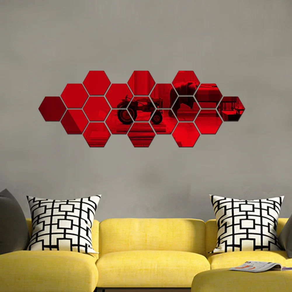 6/12pcs 3D Mirror Wall Sticker Hexagon Decal Home Decor DIY Self-adhesive Mirror Decor Stickers Art Wall Decoration 126mm Large