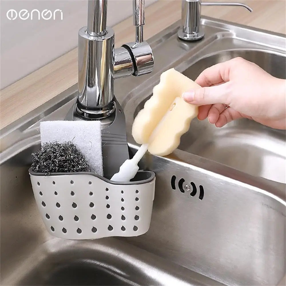 1pc Double Sink Draining Hanging Bag Adjustable Press Faucet Shelf Sponge Double Basket Storage Kitchen Supplies