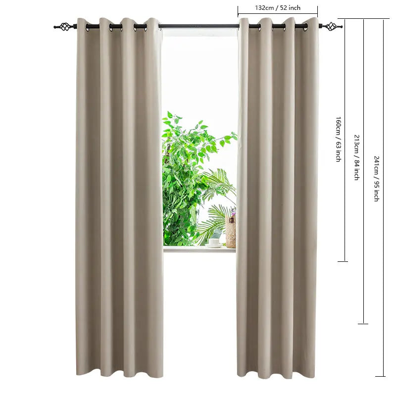 1PC Blackout Curtains for Bedroom Full Light Blocking Drapes With Black Backing Thermal Insulated For Living Room Grey