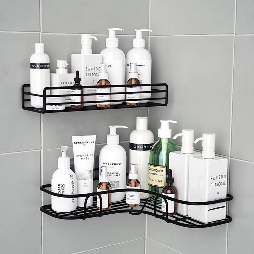 1/2PCS Bathroom Shelf Shower Wall Mount Shampoo Storage Holder With Suction Cup No Drilling Kitchen Storage Bathroom Accessories