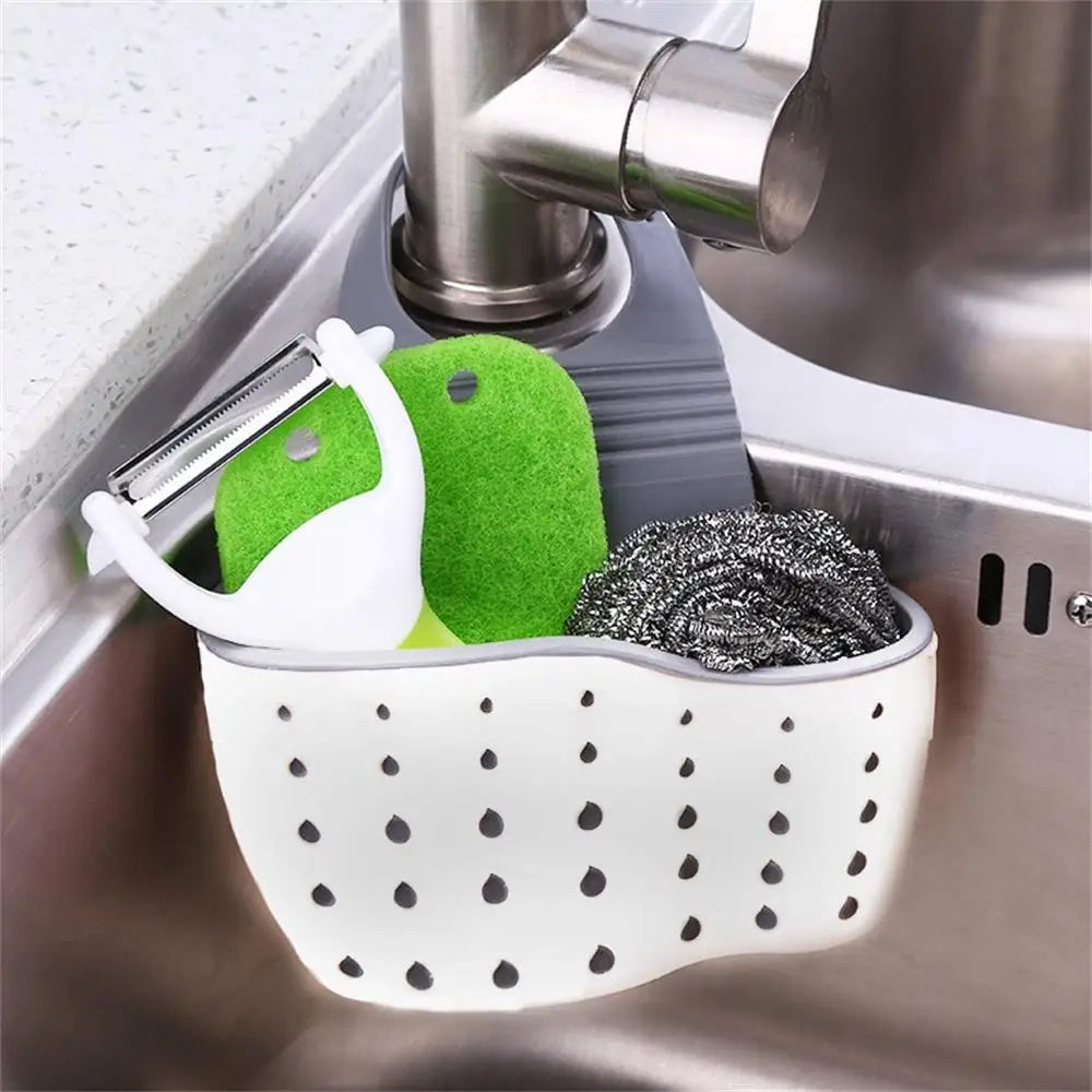 1pc Double Sink Draining Hanging Bag Adjustable Press Faucet Shelf Sponge Double Basket Storage Kitchen Supplies