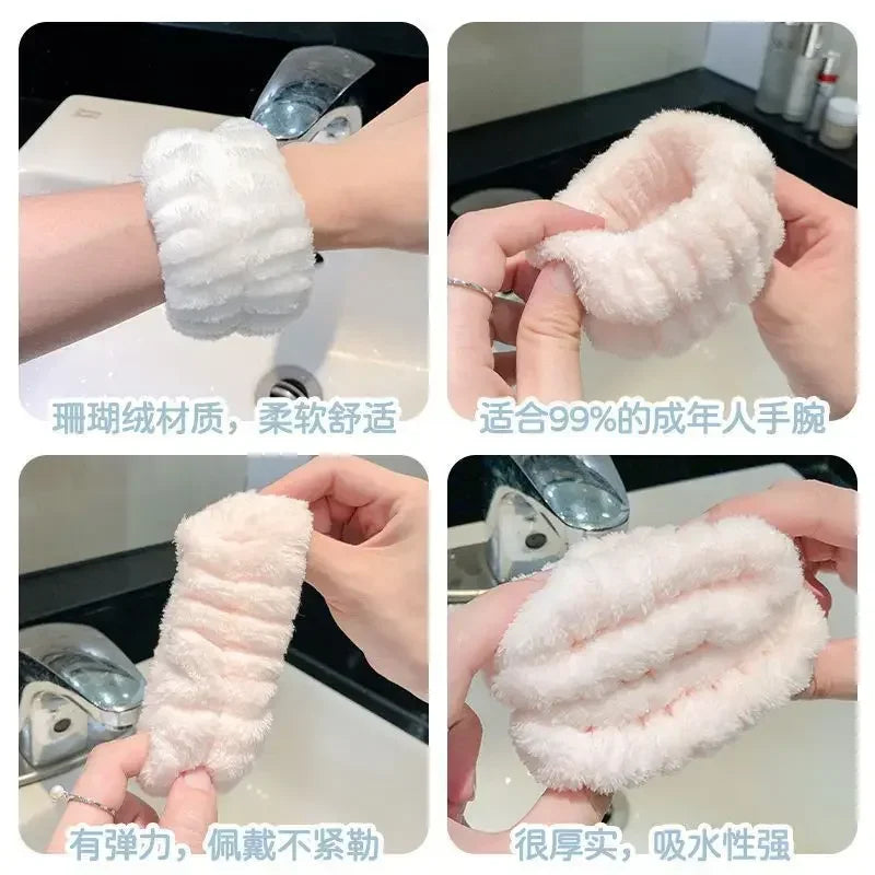 2Pcs One Pair Wash Face and Wrist Band Absorb Water Sports Sweat Wiping Bracelet Hairband Moisture Proof Sleeve Wrist Guard