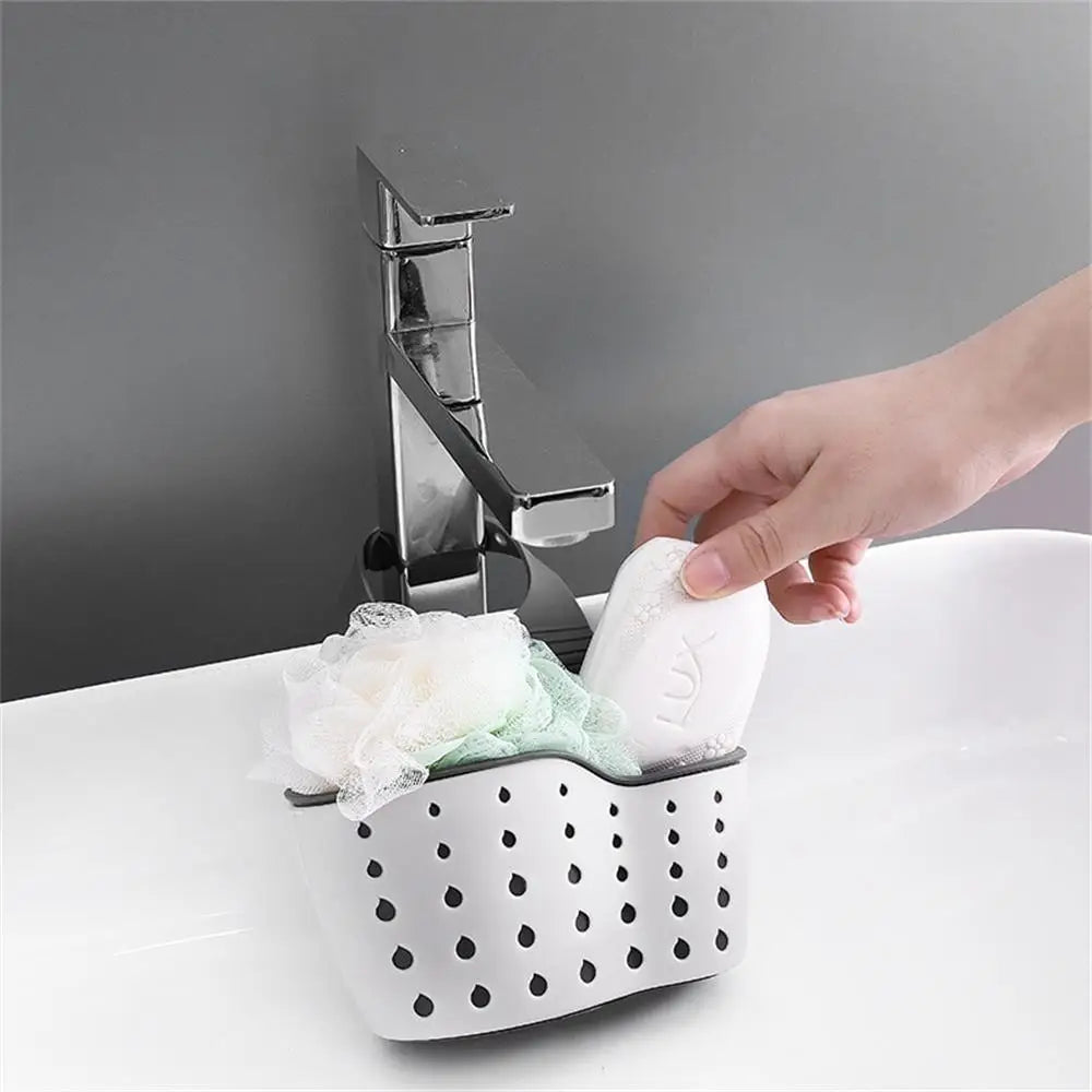 1pc Double Sink Draining Hanging Bag Adjustable Press Faucet Shelf Sponge Double Basket Storage Kitchen Supplies