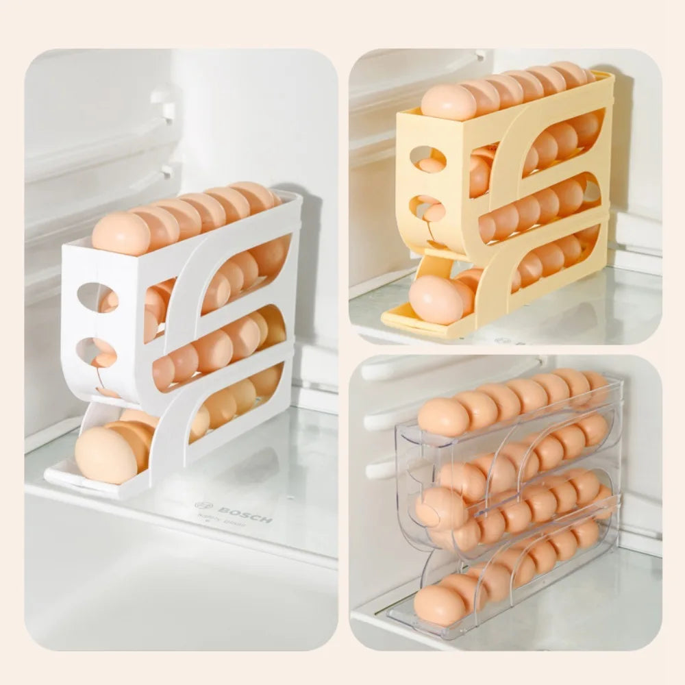 3 Layer / 4 Layer Automatic Egg Roller New Household Kitchen Dedicated Egg Roller Rack Space Saving Large Capacity Egg Organiser