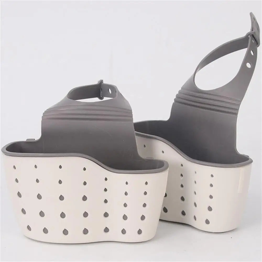 1pc Double Sink Draining Hanging Bag Adjustable Press Faucet Shelf Sponge Double Basket Storage Kitchen Supplies